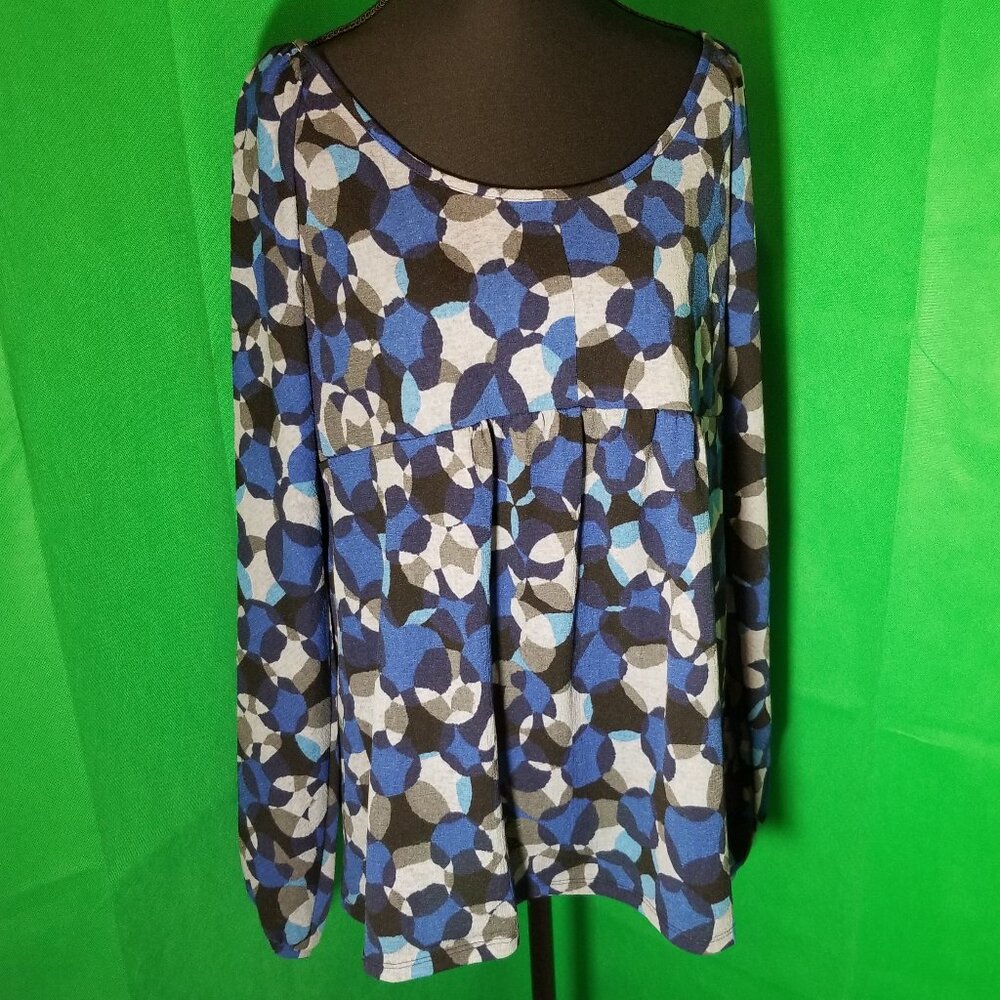 Alfani Womens XL Blue Babydoll Long Sleeve Blouse Peasant Boho Retro Office